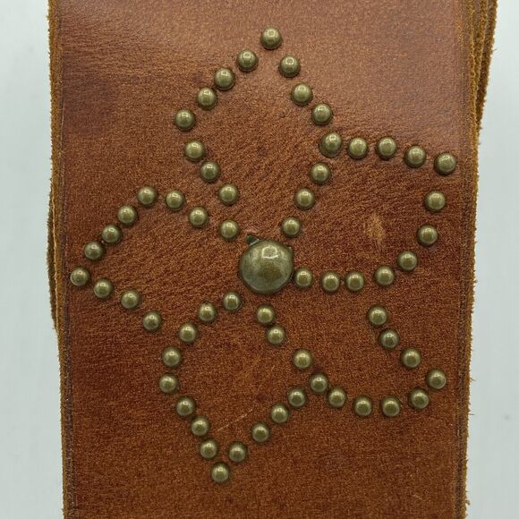 Express Womens Tooled Perforated Genuine Leather Belt Studded Floral Large Boho - Picture 5 of 6